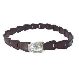 Brighton Womens Size L Brown Leather Waist Belt Silver Buckle (1 3/4" width)